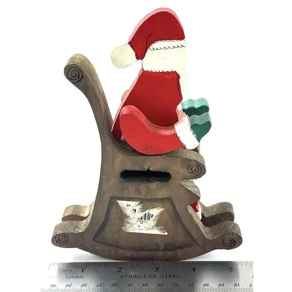 Hand-Carved & Painted Wooden Santa in Sleigh Christmas Decoration 6.5” - Picture 6 of 8